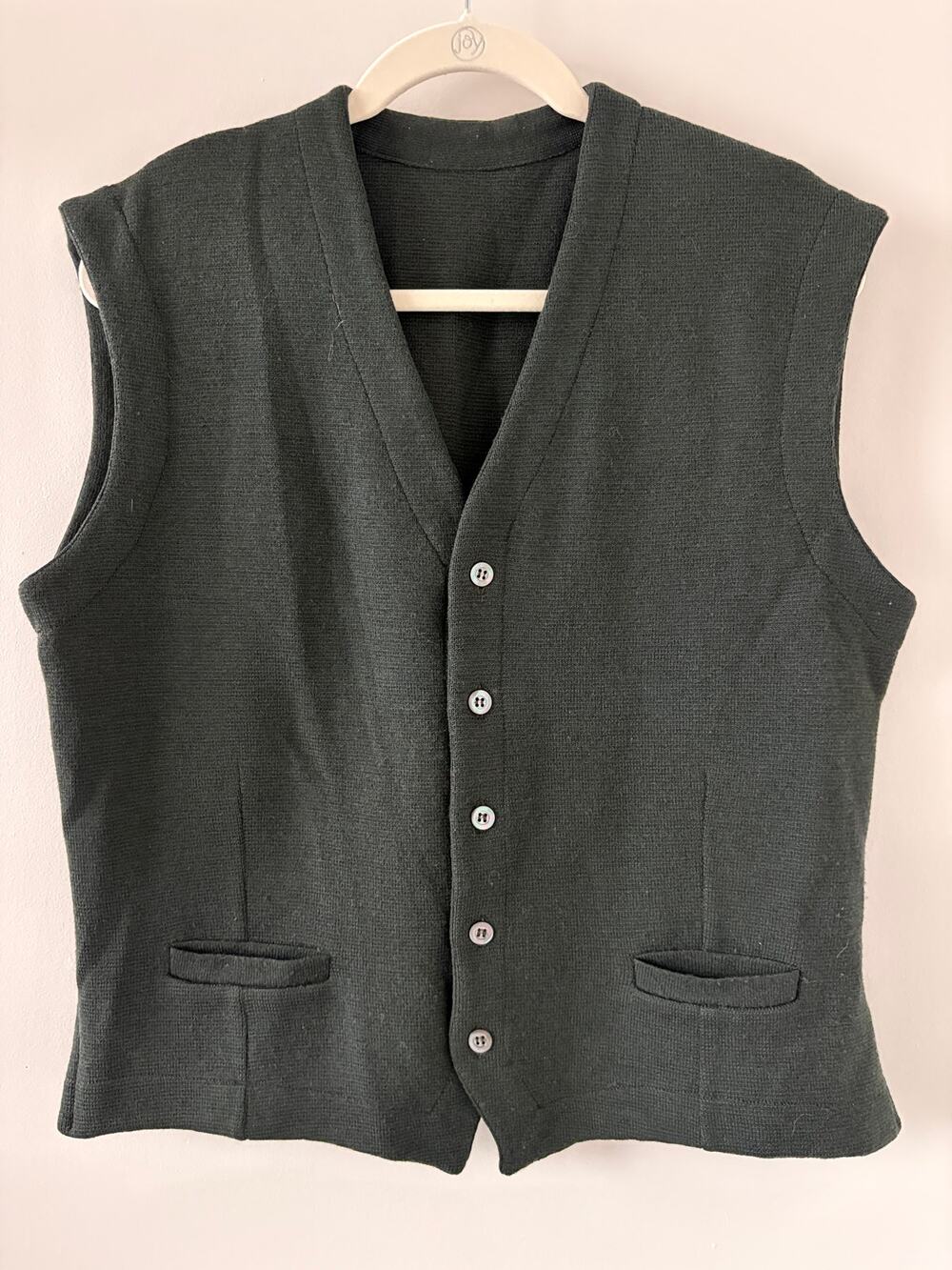 100% Italian Wool Dark Green Sweater Vest Mens Sz L Kurt Cobain Grandpa Academia